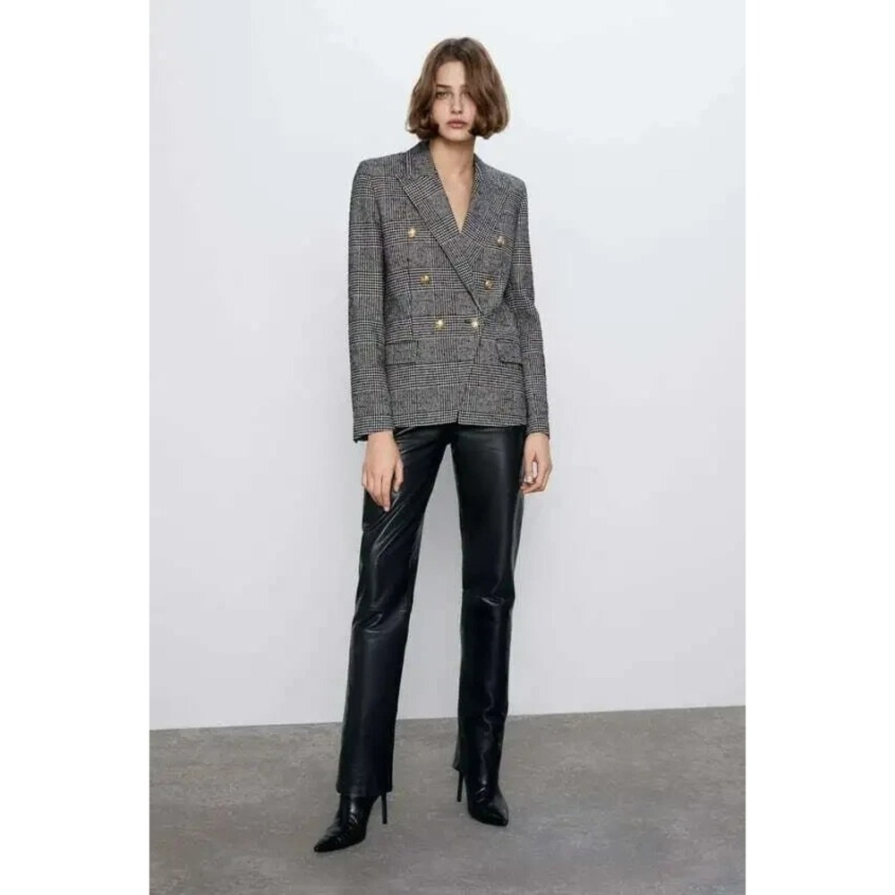 Zara Womens Tailored Houndstooth Double Breasted Blazer Coat Size XS
